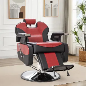 Barber Salon Hair Chairs for Barbershop, Heavy Duty Hydraulic Barber Chair 360° Swivel Reclining, Adjustable PU Leather Beauty Salon Chair for Barbershop Spa Black/Red