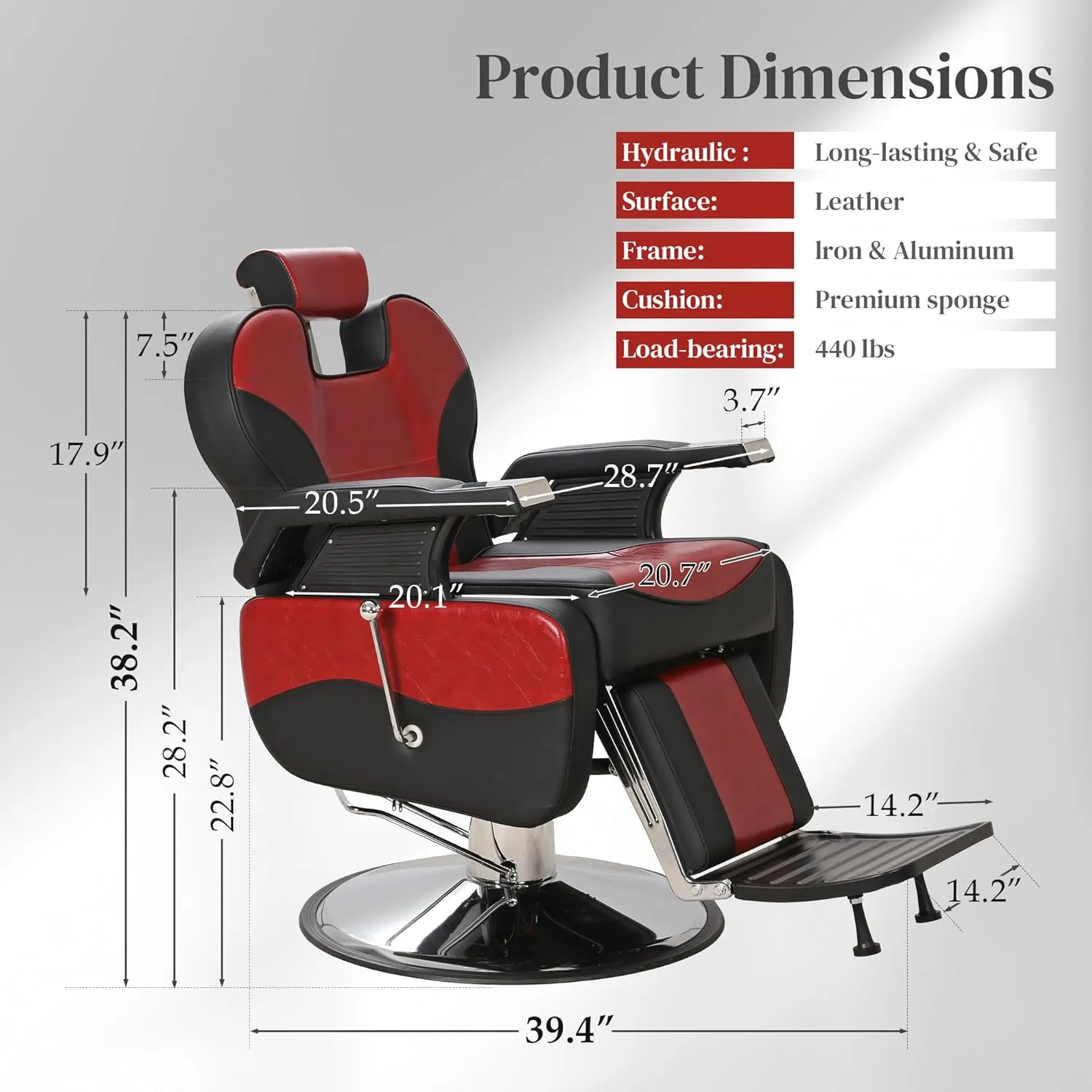 Barber Salon Hair Chairs for Barbershop, Heavy Duty Hydraulic Barber Chair 360° Swivel Reclining, Adjustable PU Leather Beauty Salon Chair for Barbershop Spa Black/Red