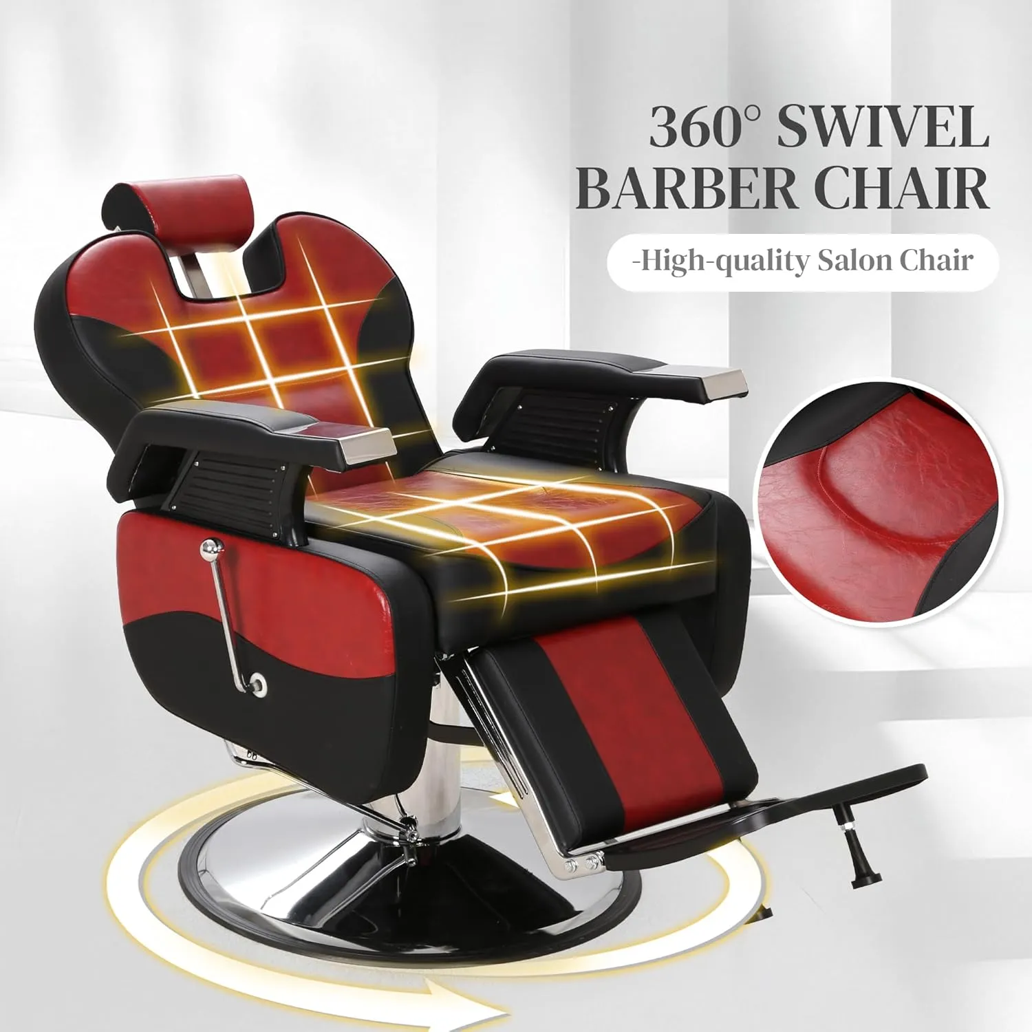 Barber Salon Hair Chairs for Barbershop, Heavy Duty Hydraulic Barber Chair 360° Swivel Reclining, Adjustable PU Leather Beauty Salon Chair for Barbershop Spa Black/Red