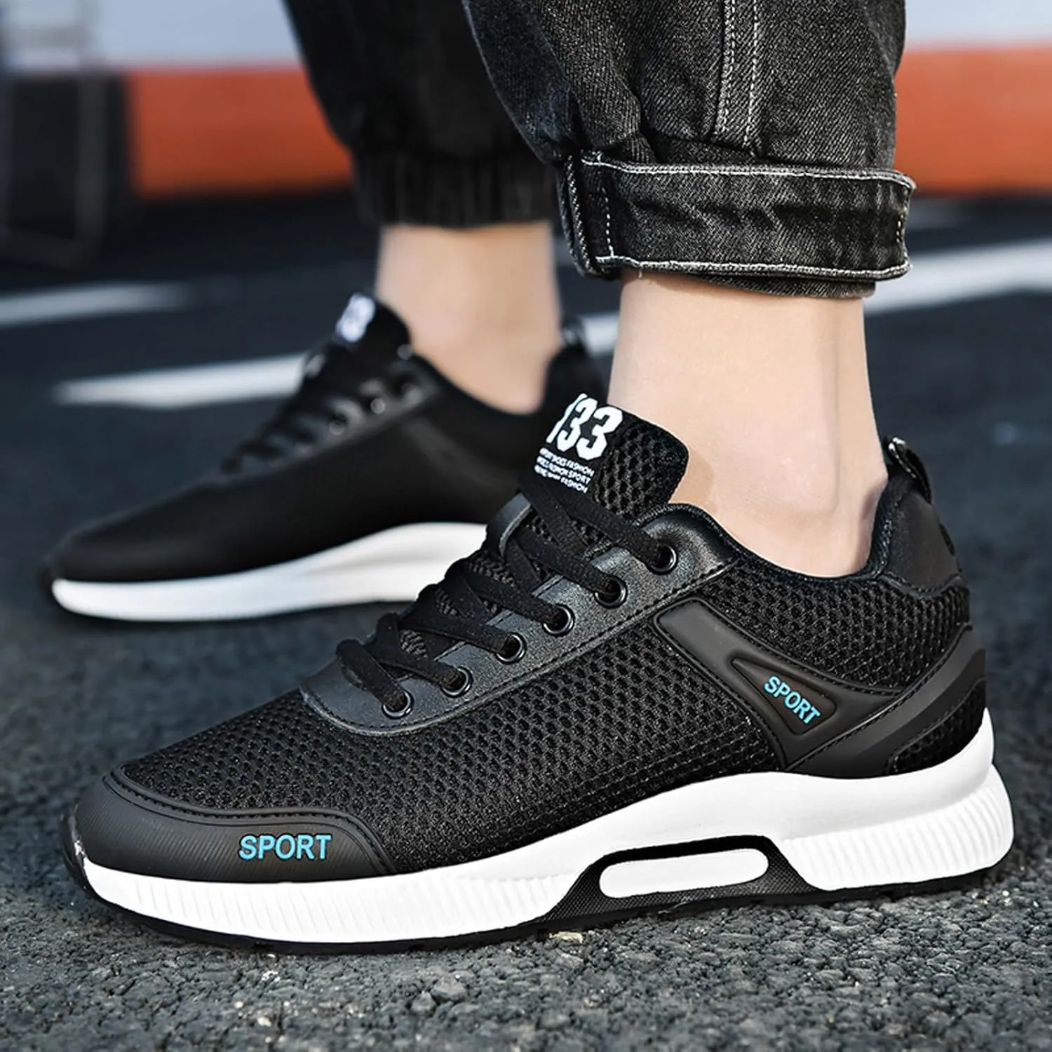 BMINFEE Men's Invisible Height Increasing Elevator Shoes 2.5 Inches Taller Lace-up Breathable mesh Lightweight Hip Hop Fashion Sneakers