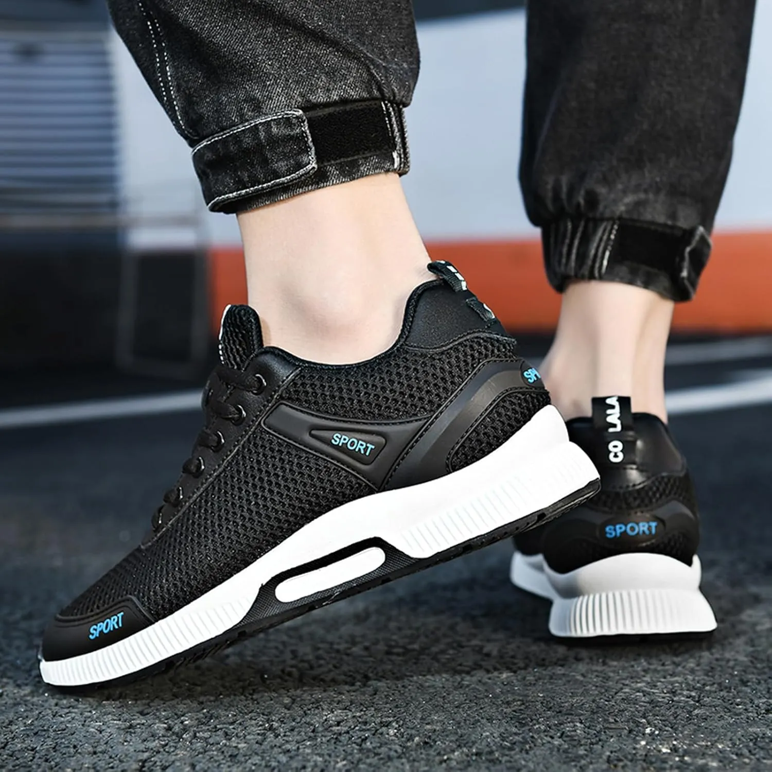 BMINFEE Men's Invisible Height Increasing Elevator Shoes 2.5 Inches Taller Lace-up Breathable mesh Lightweight Hip Hop Fashion Sneakers