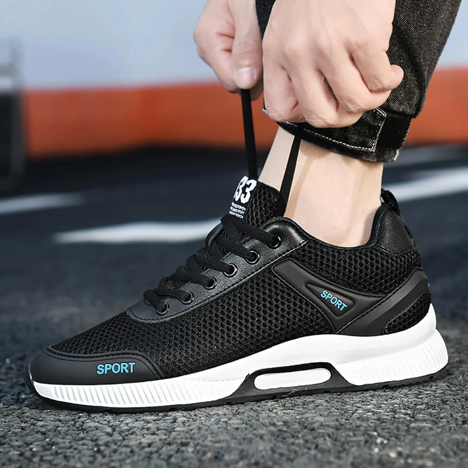 BMINFEE Men's Invisible Height Increasing Elevator Shoes 2.5 Inches Taller Lace-up Breathable mesh Lightweight Hip Hop Fashion Sneakers