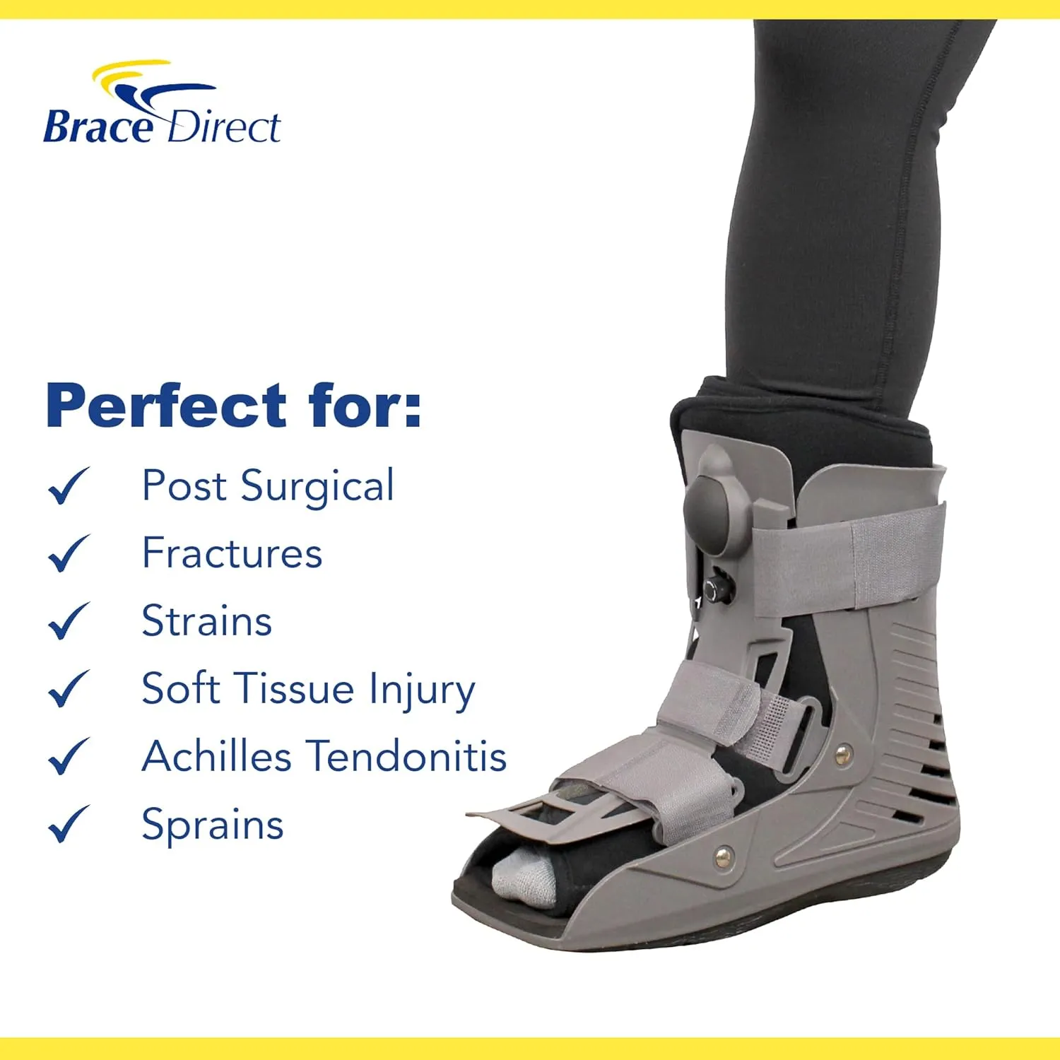 Brace Direct Short Full Shell Walking Boot with Air Pump – Low-Profile Orthopedic CAM Walker for Foot & Ankle Fractures, Sprains & Post-Op Recovery Medium (US Shoe Men 8-10 / Women 9-11)