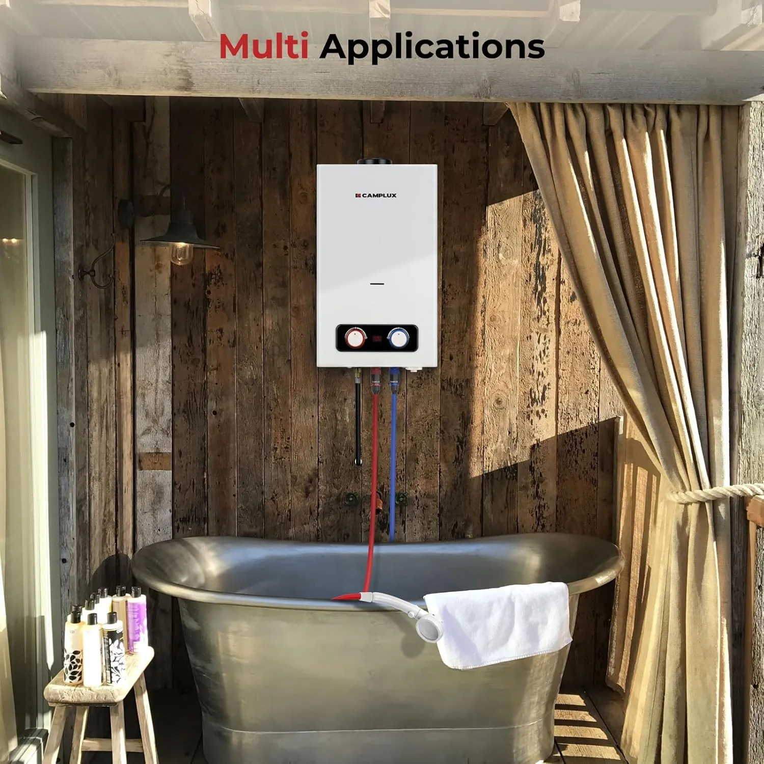 CAMPLUX 2.64 GPM Tankless Propane Water Heater, Portable Water Heater Outdoor with Overheating Protection, for Camping, Cabins, Barns, Easy Installation, 68,000 BTU, BD264