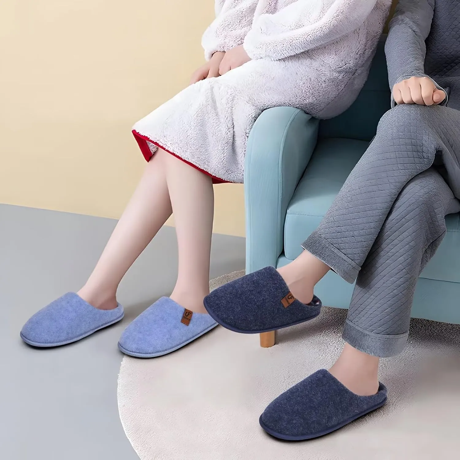 COFACE Unisex Mens Womens Cozy Memory Foam Scuff Slippers Casual Slip On Warm House Shoes Indoor/Outdoor Felt Sandal Slippers With Arch Support Rubber Sole Size 4-15