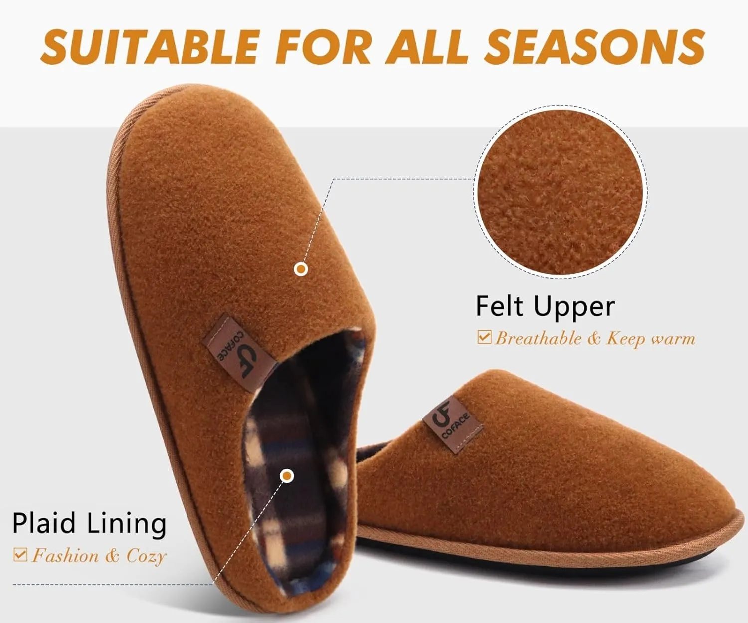 COFACE Unisex Mens Womens Cozy Memory Foam Scuff Slippers Casual Slip On Warm House Shoes Indoor/Outdoor Felt Sandal Slippers With Arch Support Rubber Sole Size 4-15