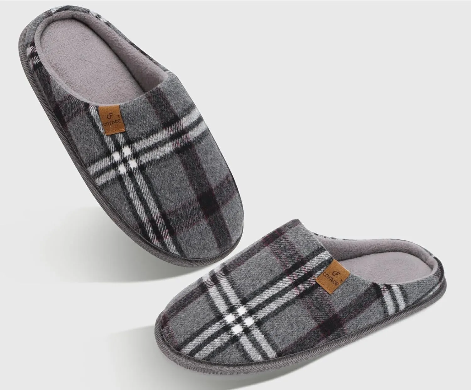 COFACE Unisex Mens Womens Cozy Memory Foam Scuff Slippers Casual Slip On Warm House Shoes Indoor/Outdoor Felt Sandal Slippers With Arch Support Rubber Sole Size 4-15