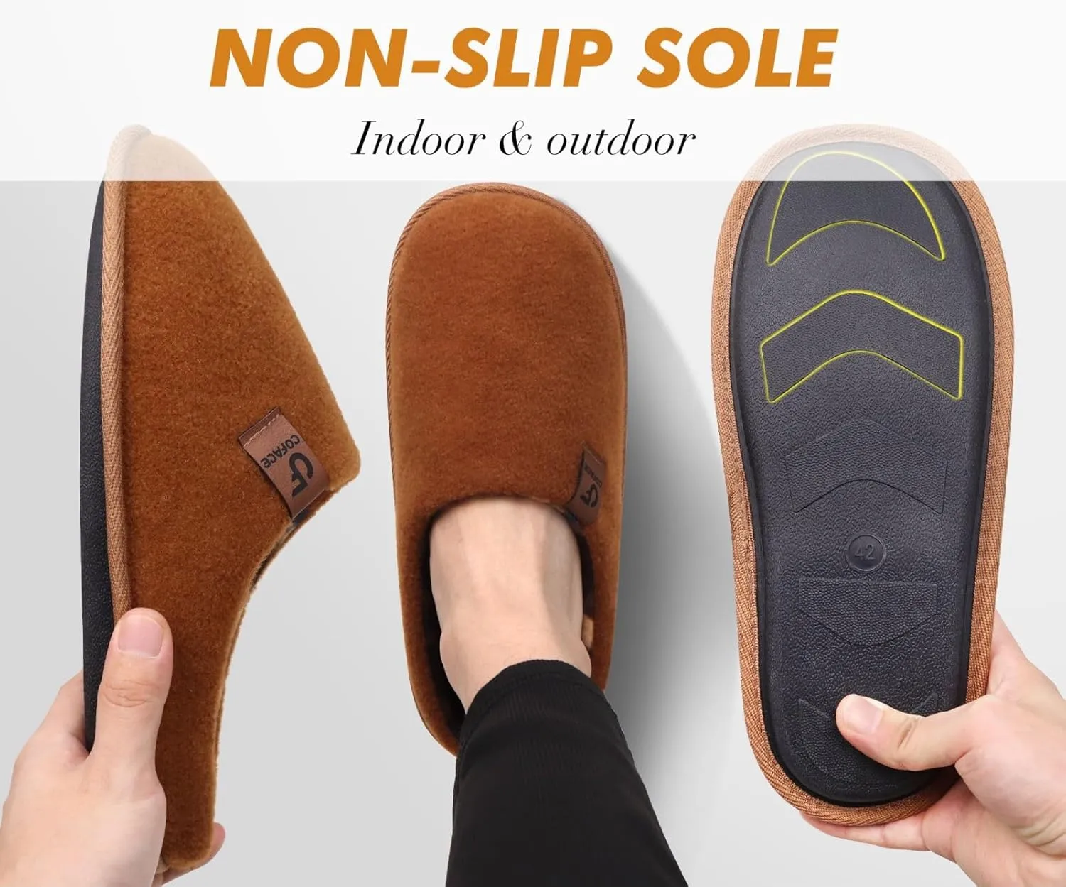 COFACE Unisex Mens Womens Cozy Memory Foam Scuff Slippers Casual Slip On Warm House Shoes Indoor/Outdoor Felt Sandal Slippers With Arch Support Rubber Sole Size 4-15