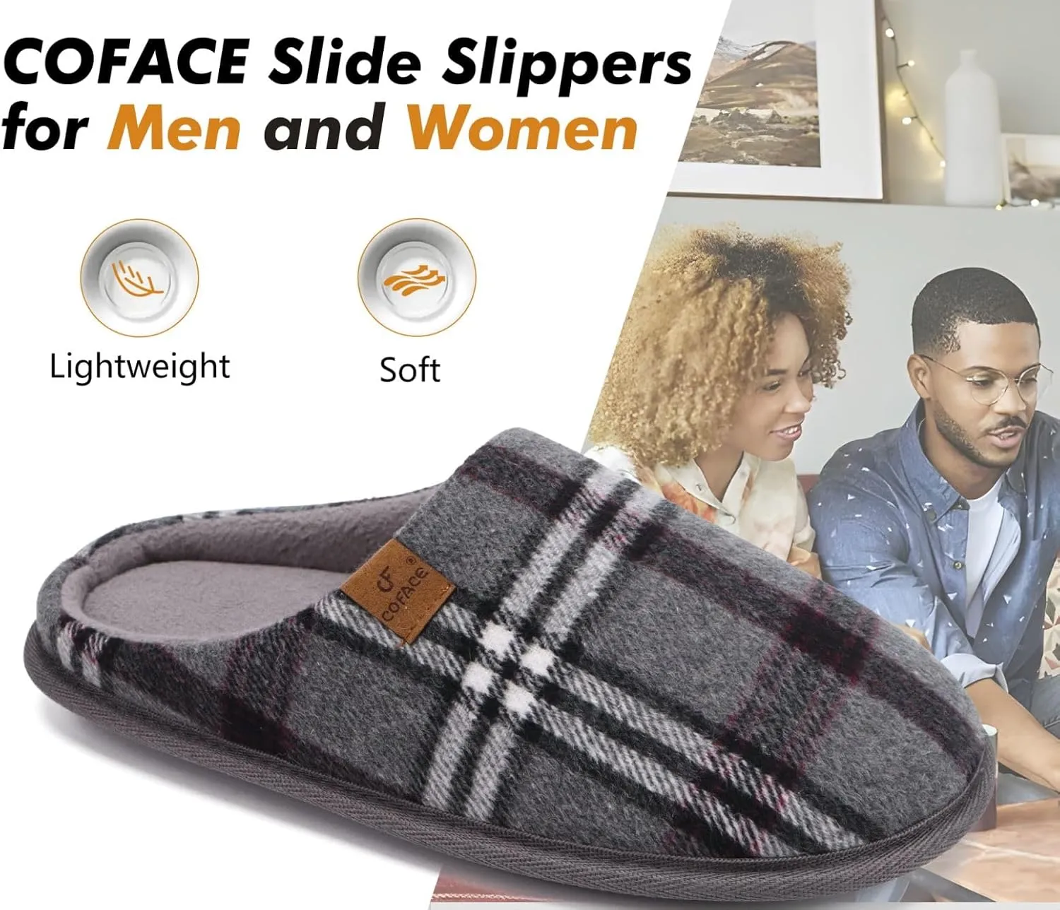 COFACE Unisex Mens Womens Cozy Memory Foam Scuff Slippers Casual Slip On Warm House Shoes Indoor/Outdoor Felt Sandal Slippers With Arch Support Rubber Sole Size 4-15