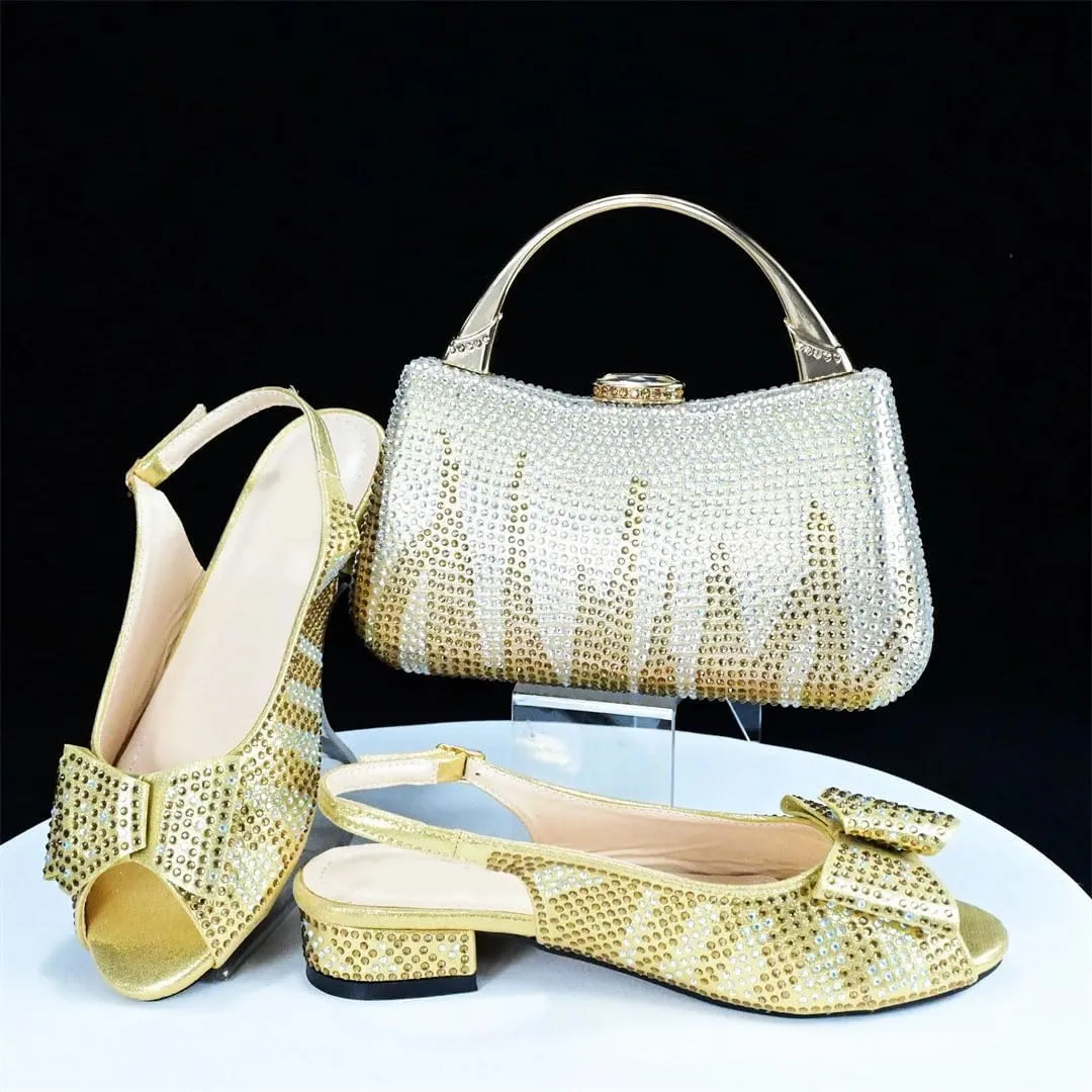 Comfortable Low Heel African Design Casual Leather Slippers Ladies Shoes Crossbody Bag Set