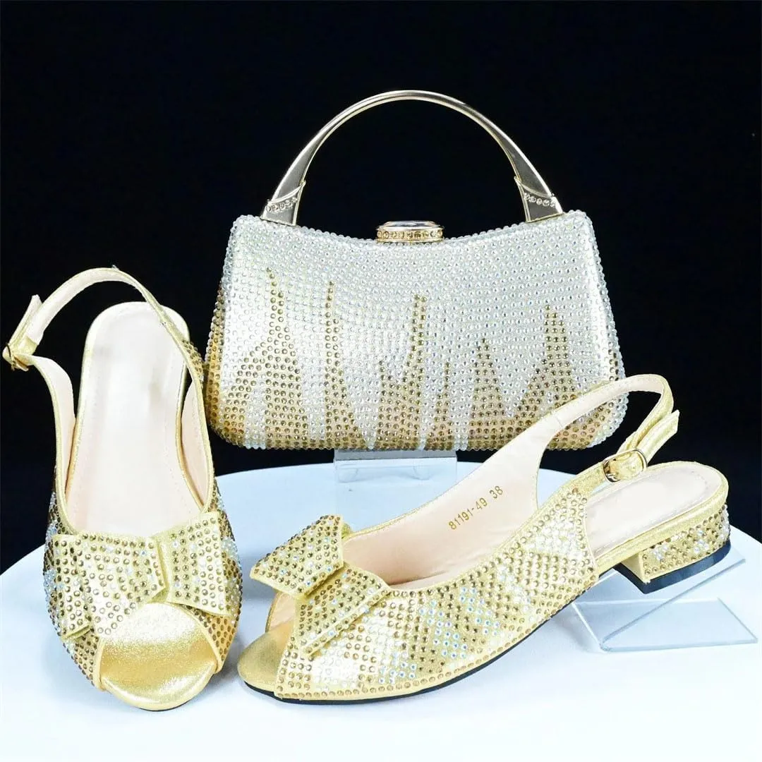 Comfortable Low Heel African Design Casual Leather Slippers Ladies Shoes Crossbody Bag Set