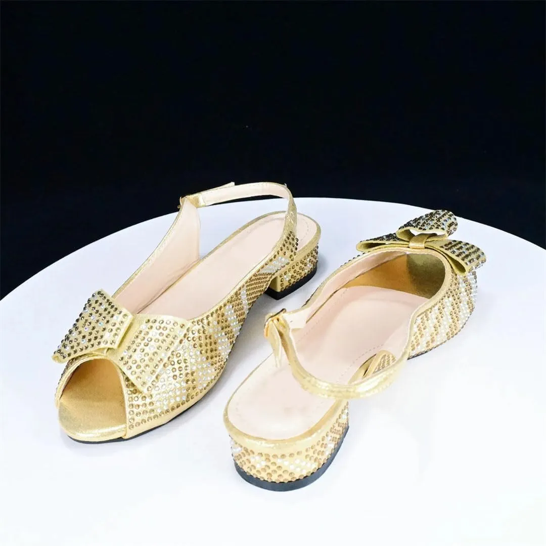 Comfortable Low Heel African Design Casual Leather Slippers Ladies Shoes Crossbody Bag Set
