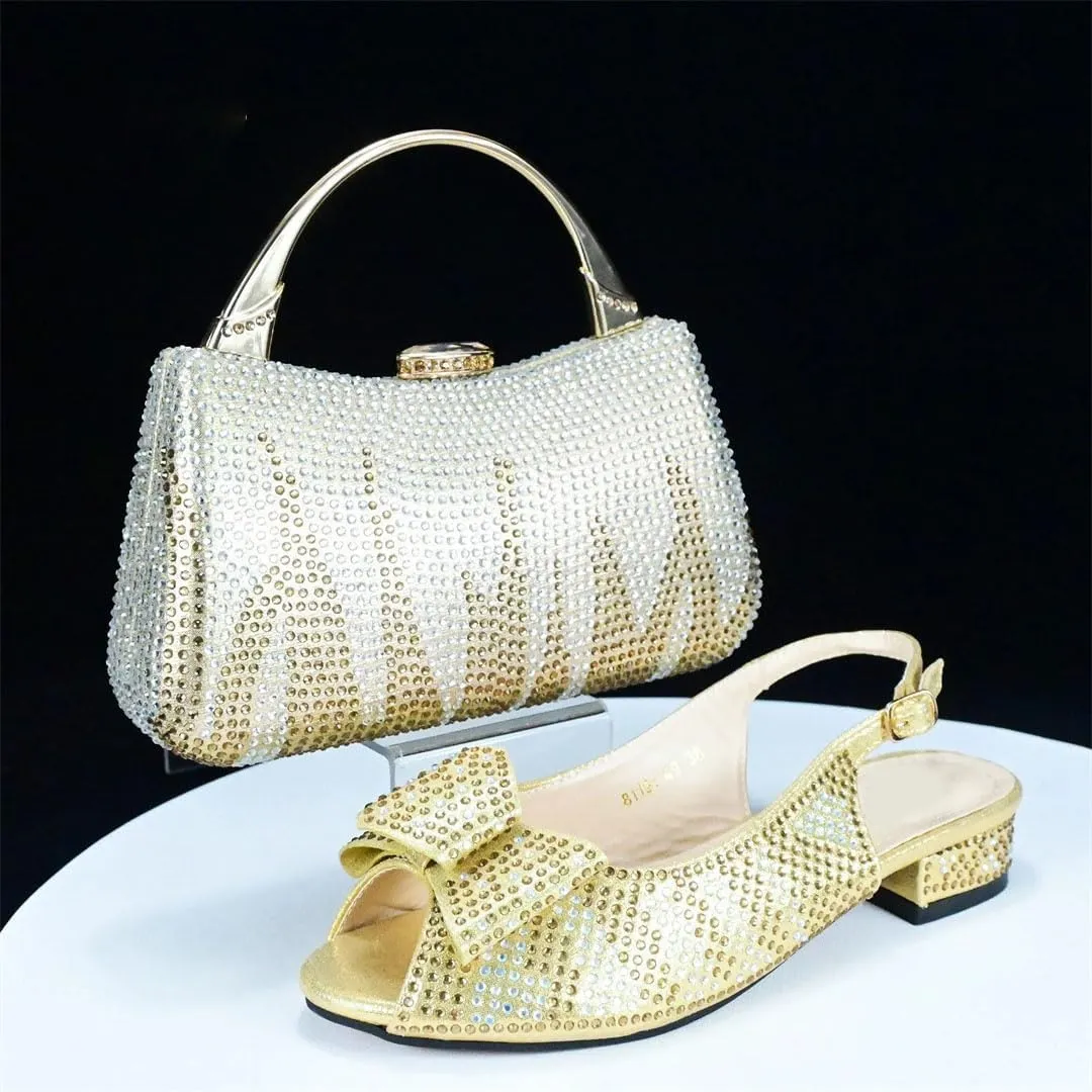 Comfortable Low Heel African Design Casual Leather Slippers Ladies Shoes Crossbody Bag Set