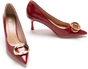 C.Paravano Women's Metal Buckle Stiletto Pumps-Professional Business Meeting Shoes with Metal Accents&Chic Pointed Toe Design,All-Day Comfort Heels for Office Workdays