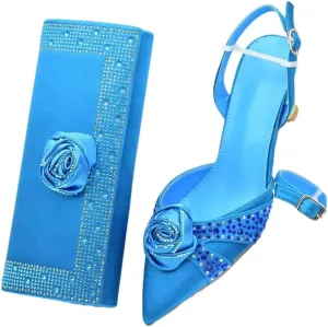 Crystal High Heels Matching Bag African Ladies Luxury Partywear Set