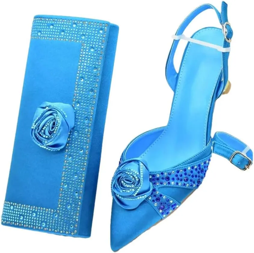 Crystal High Heels Matching Bag African Ladies Luxury Partywear Set