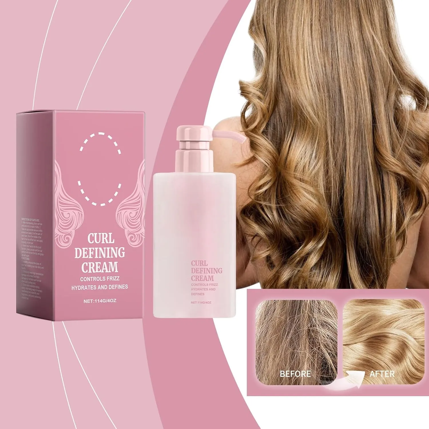 Curl Defining Cream, Curl Defining Cream for Frizz Control, Hydrating Hair Styling Cream, Smoothing for Curly & Wavy Hair Hair Styling Cream Lightweight Curl Cream Defining Cream for Curly Hair(2pc)