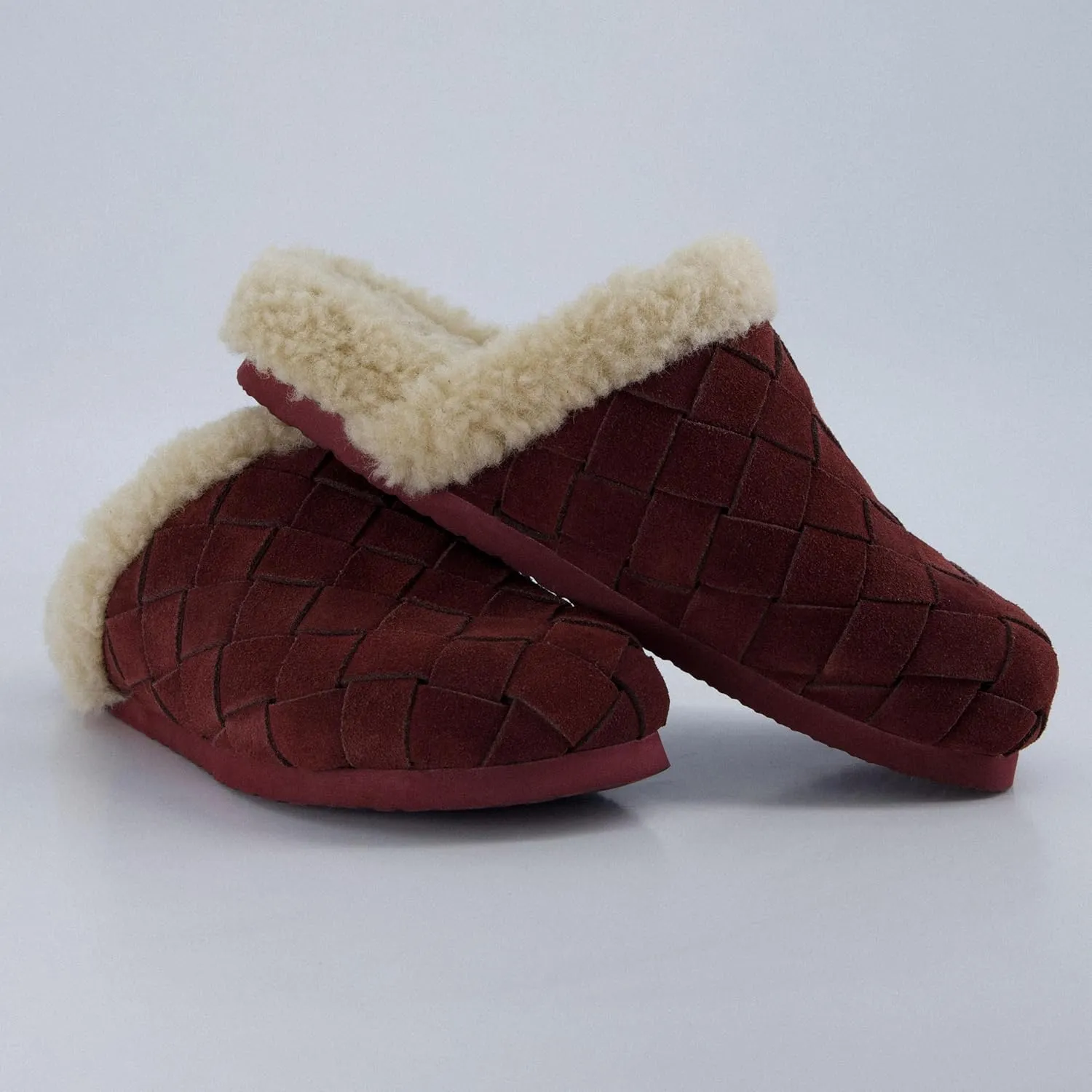 CUSHIONAIRE Cliché Genuine Suede Woven Mule Slippers for Women Indoor and Outdoor - Slip On Faux Fur Lining Women Footwear for Comfort