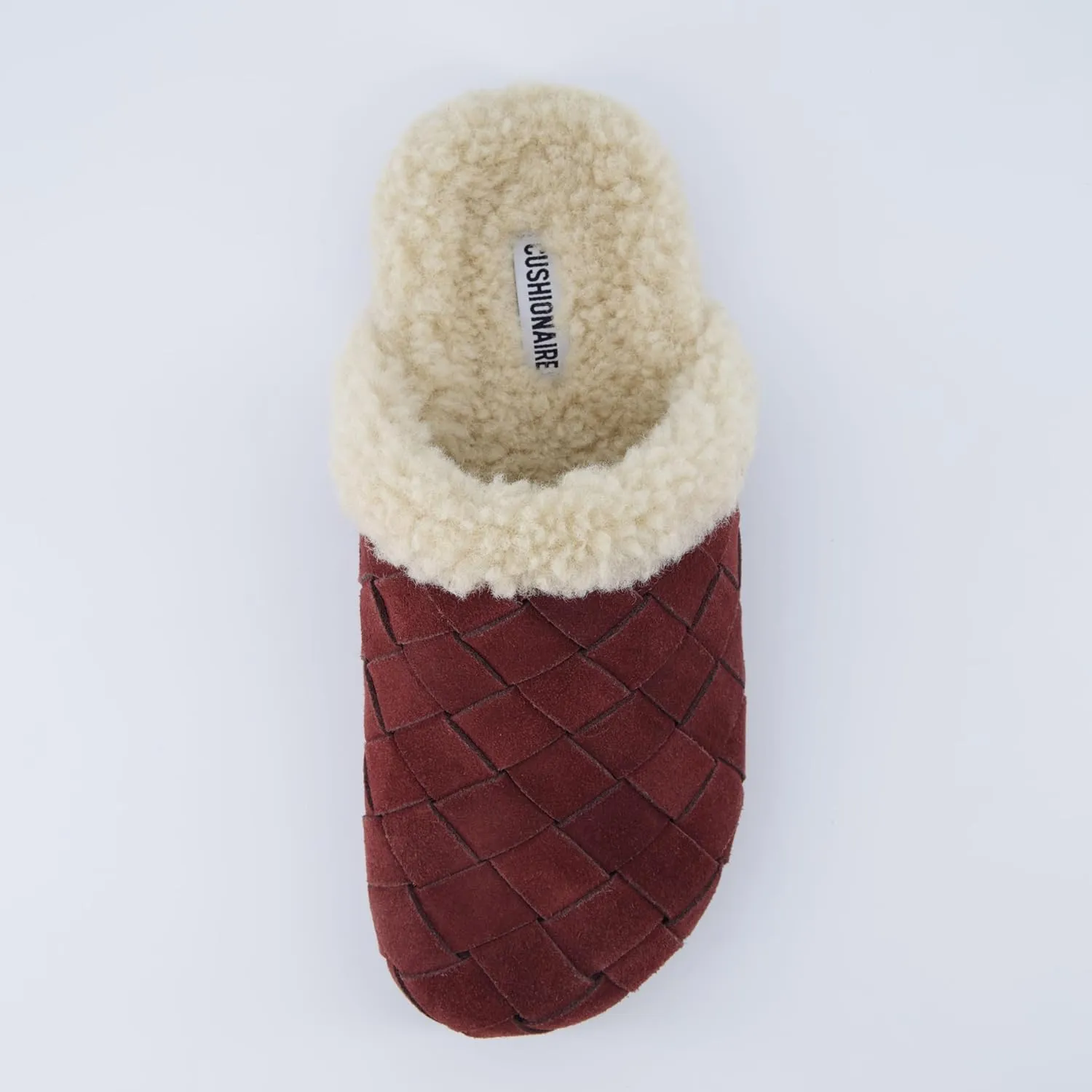 CUSHIONAIRE Cliché Genuine Suede Woven Mule Slippers for Women Indoor and Outdoor - Slip On Faux Fur Lining Women Footwear for Comfort