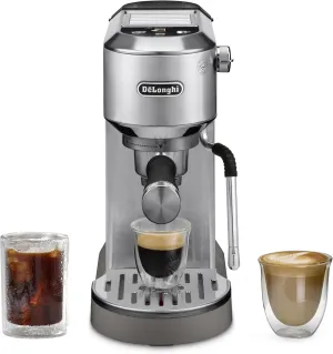 De’Longhi Dedica Duo espresso machine, compact size with built in frother for latte art, brew espresso, cold brew, lattes & more, Stainless Steel