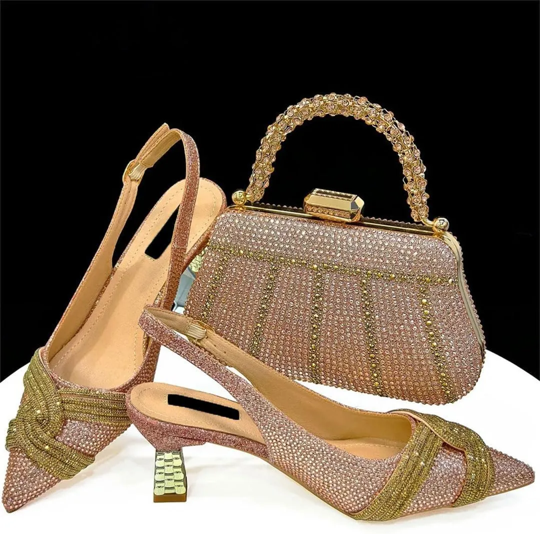 Diamond Encrusted Party Pumps Evening Bag Mature Elegant Womens Sandals