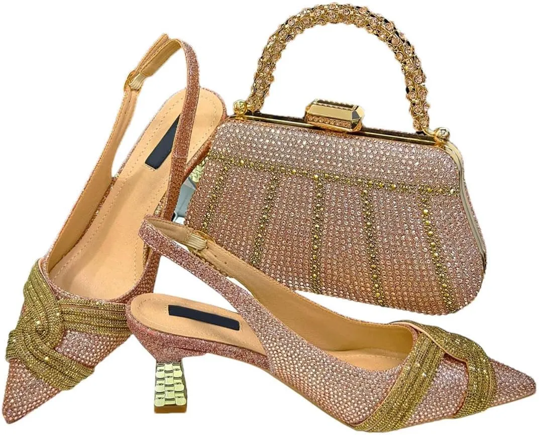 Diamond Encrusted Party Pumps Evening Bag Mature Elegant Womens Sandals