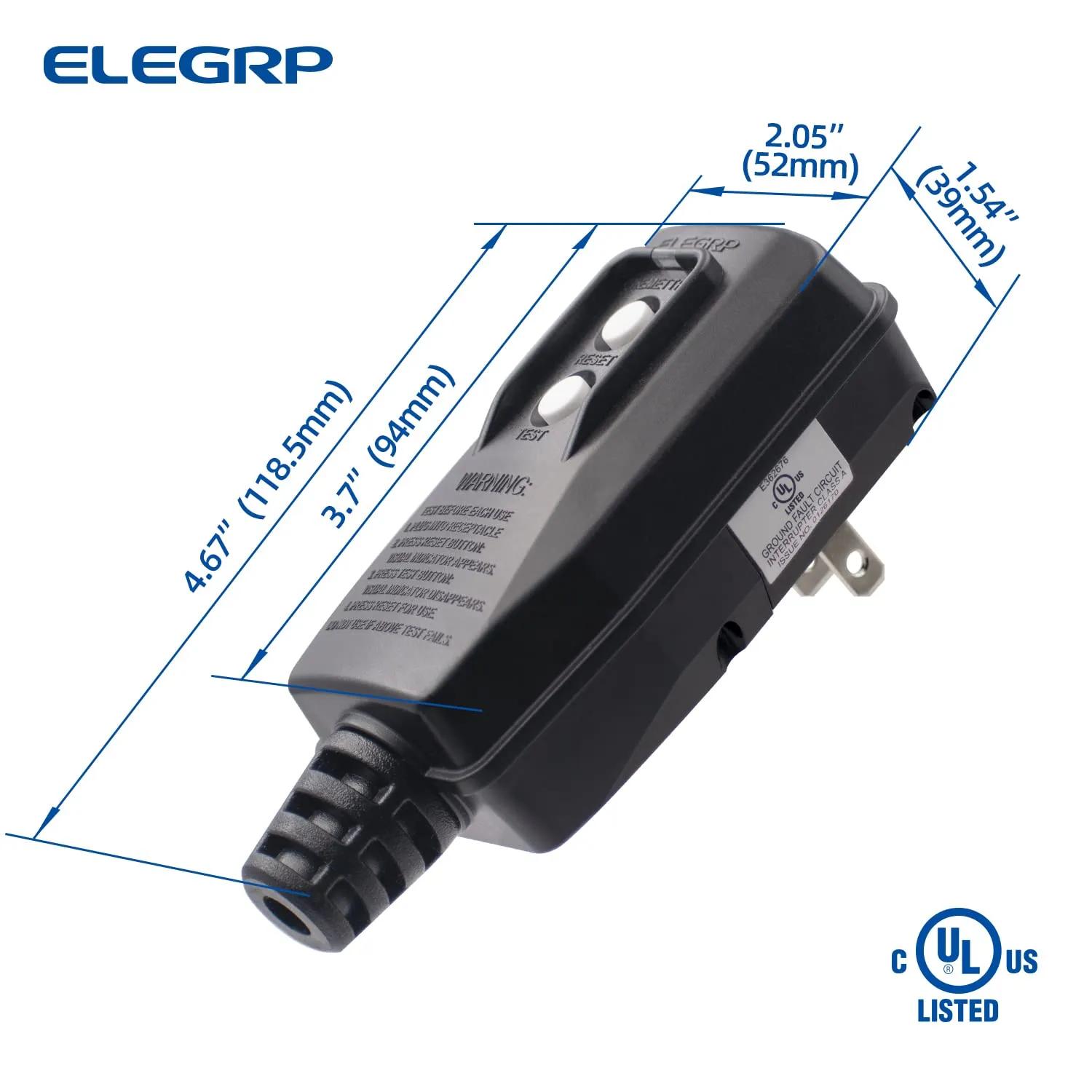 ELEGRP G1215PA2 G20PASR Patented Auto-Monitoring GFCI Replacement Plug Assembly, Auto Reset 15 Amp Non-Grounded 2 Wires 2-Prongs for Power Pressure Washer, Pool Pump, UL/CUL Listed, 1 Pack, Black
