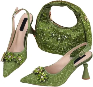 Embossed Leather Crossbody Bag Low Wedge Heel Casual African Women Shoes Set
