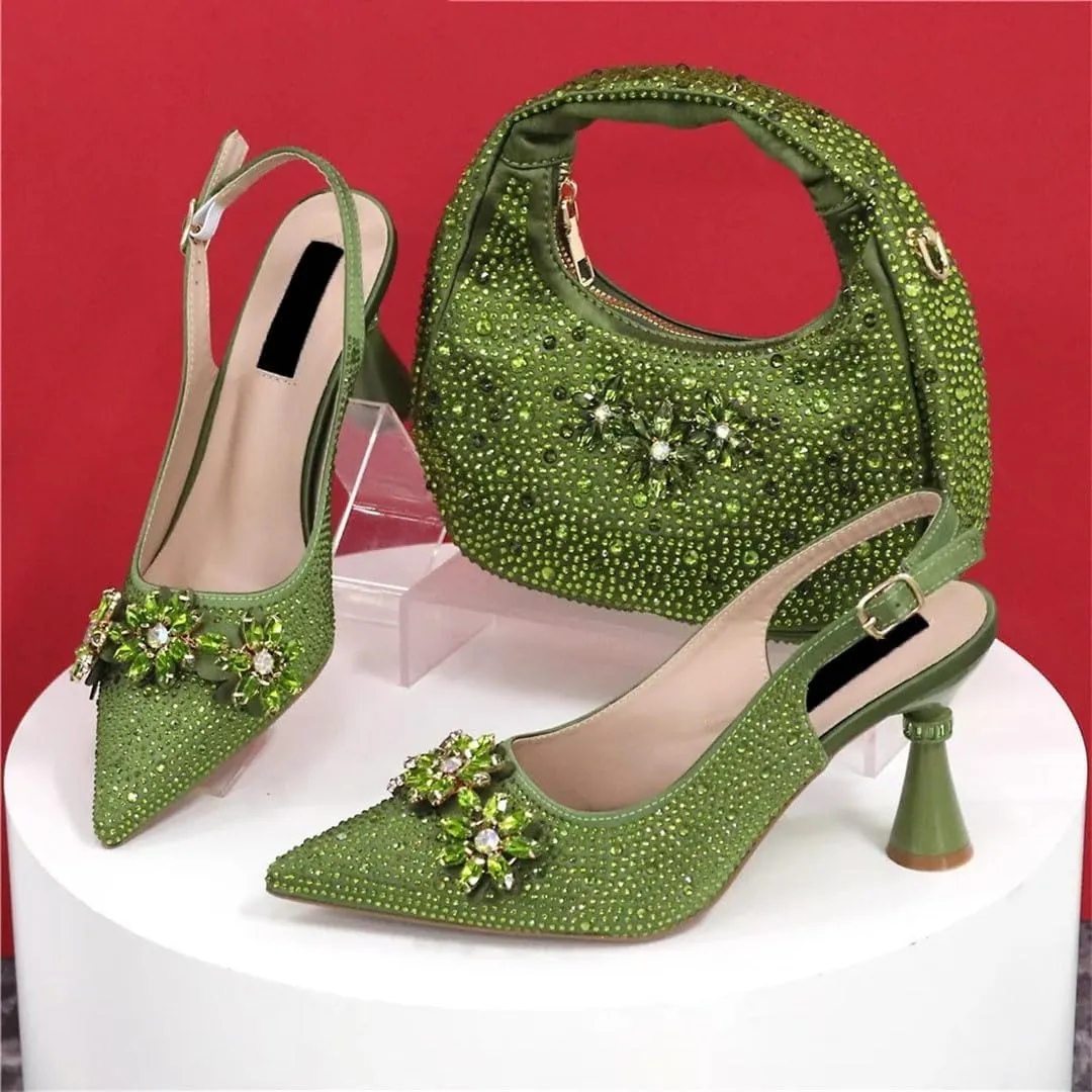 Embossed Leather Crossbody Bag Low Wedge Heel Casual African Women Shoes Set