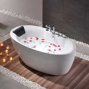 Empava 67 Inch Freestanding Whirlpool Tub -Hydromassage Gracefully Oval Shaped Stand Alone Jetted Bathtub with 7 Hydromassage Nozzles, Boat Shape, Hydromassage, Acrylic,ETL Certified