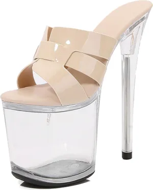 F&A LOVING Women's Clear Platform Slide 8 inch Heel Stiletto Sandal Shoes
