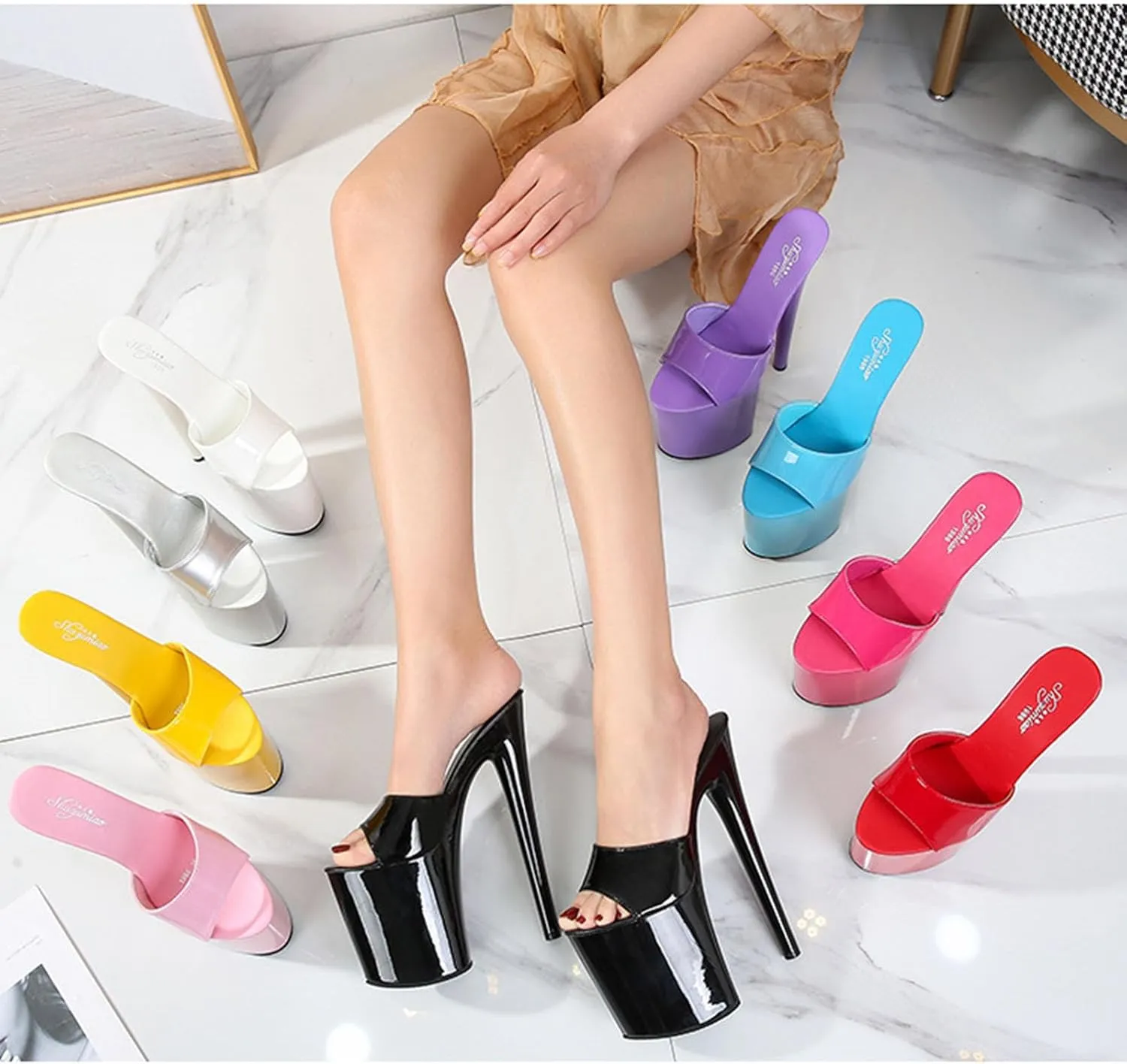 F&A LOVING Women's Platform Slide 8 inch Heel Stiletto Sandal Shoes