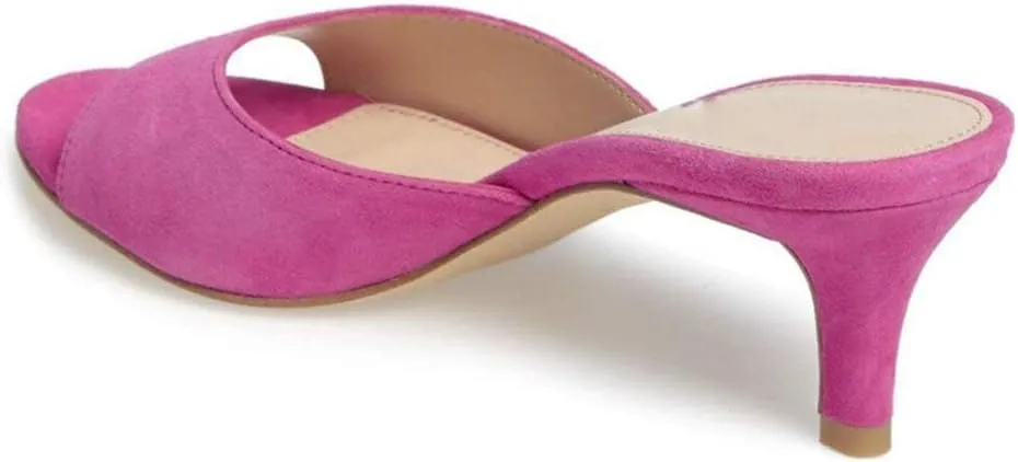 Fericzot Low Heel Mules Slip on Kitten Peep Toe Sandals Dress Pump Slides Backless Slingback Summer Slipper for Women