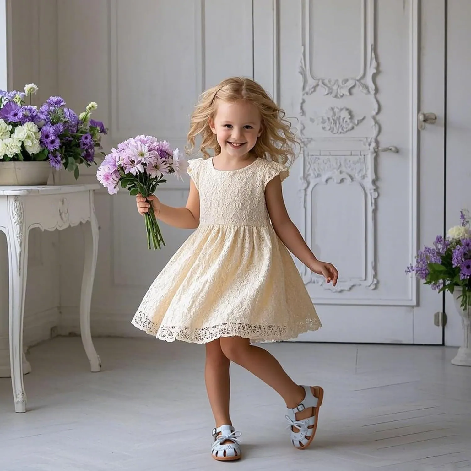 Flaryzone Toddler Little Girls Glitter Flower Open-Toe Flat Dress Sandals Summer Shoes