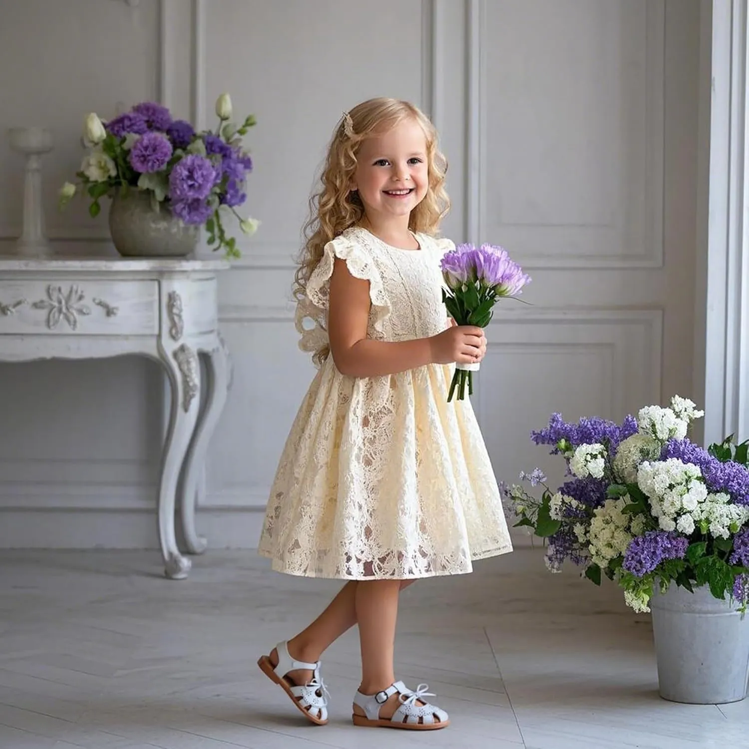 Flaryzone Toddler Little Girls Glitter Flower Open-Toe Flat Dress Sandals Summer Shoes