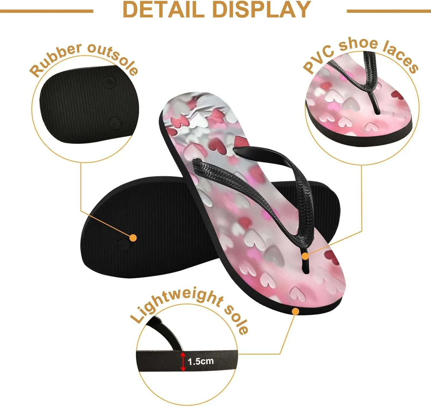 Flip Flop Sandal for Men Women Romantic Heart Summer Thong Sandal Beach Water Shoes,XS