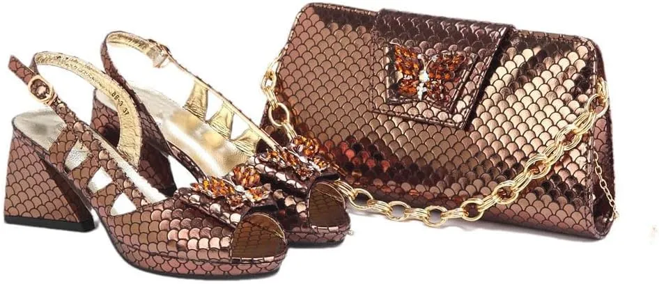 Floral Gold-Tone Party Shoes Bag Set Italian Pointed Toe Bridal Luxury Combo