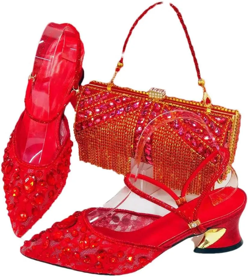 Floral Rhinestone Evening Banquet Clutch Bag Pointed Toe Comfortable Heels Set