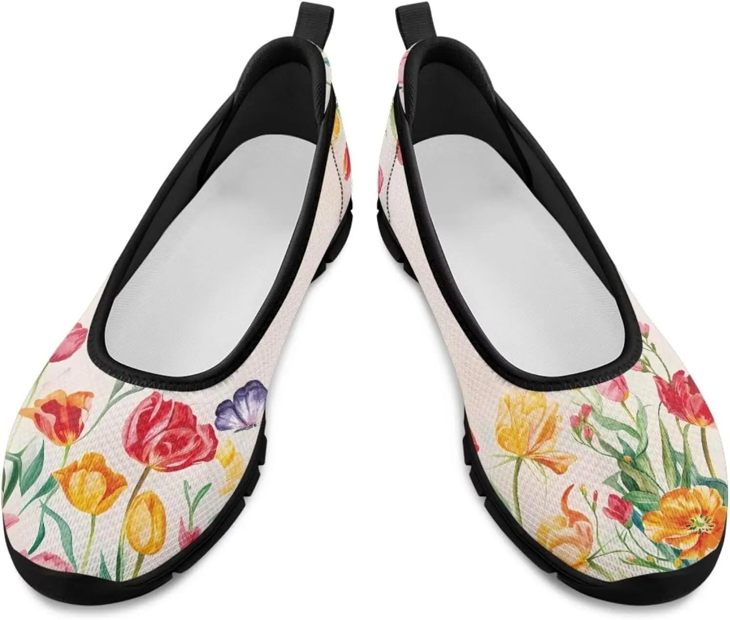 Flower Pattern Shoes for Women Slip On Loafer Flats Mesh Walking Shoes for Ballet Nurse Work Comfortable Everyday Wear