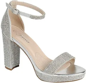 Forever Link Women's Rhinestones Ankle Strap Platform High Chunky Heels Party Sandal Pumps (Silver, numeric_6_point_5)