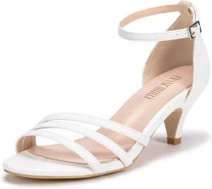 Frank Mully Women's Sparkly Low Kitten Heel Open Toe Sandals Ankle Strap Glitter Bridal Wedding Dress Pump Shoes
