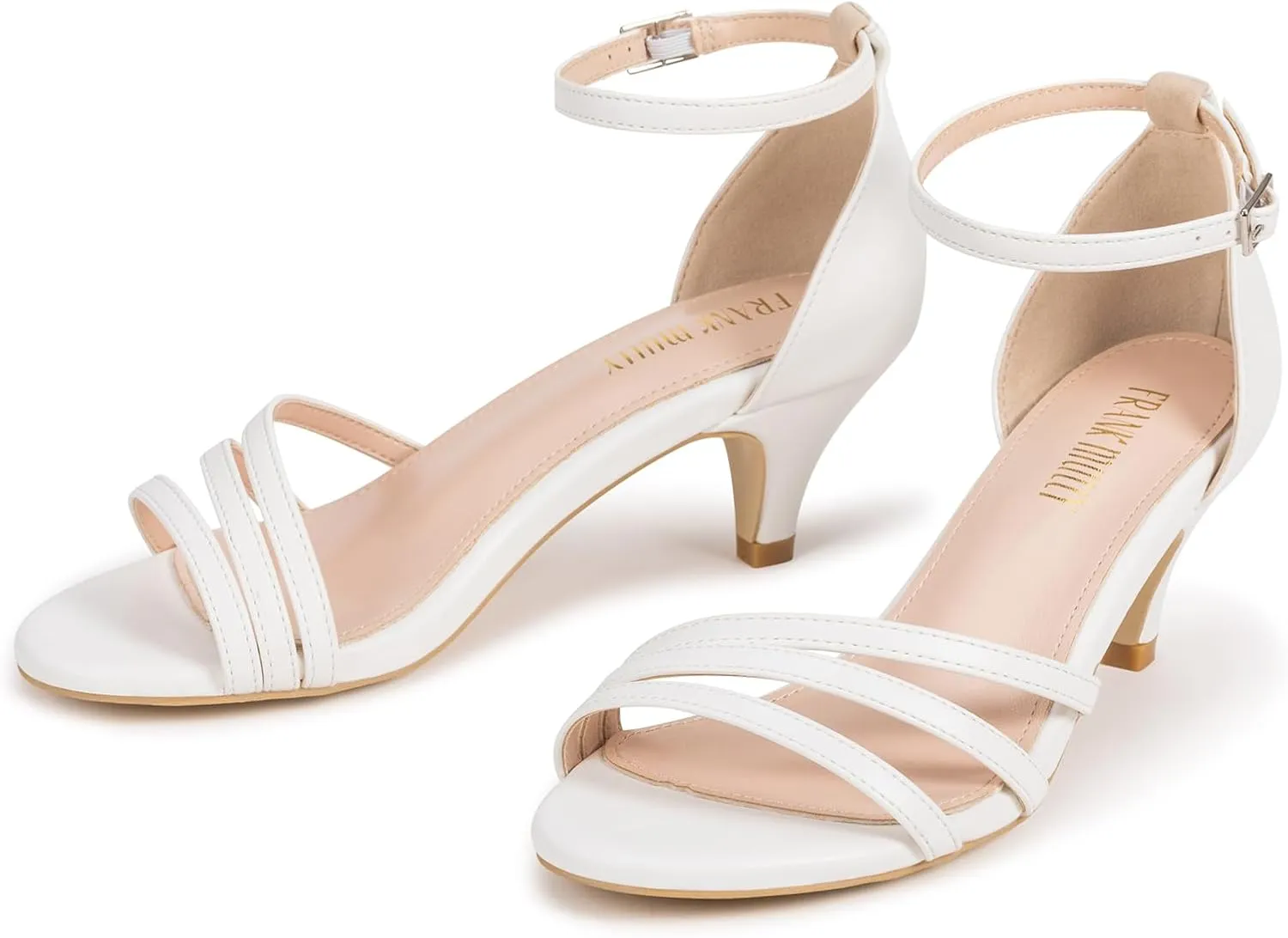 Frank Mully Women's Sparkly Low Kitten Heel Open Toe Sandals Ankle Strap Glitter Bridal Wedding Dress Pump Shoes