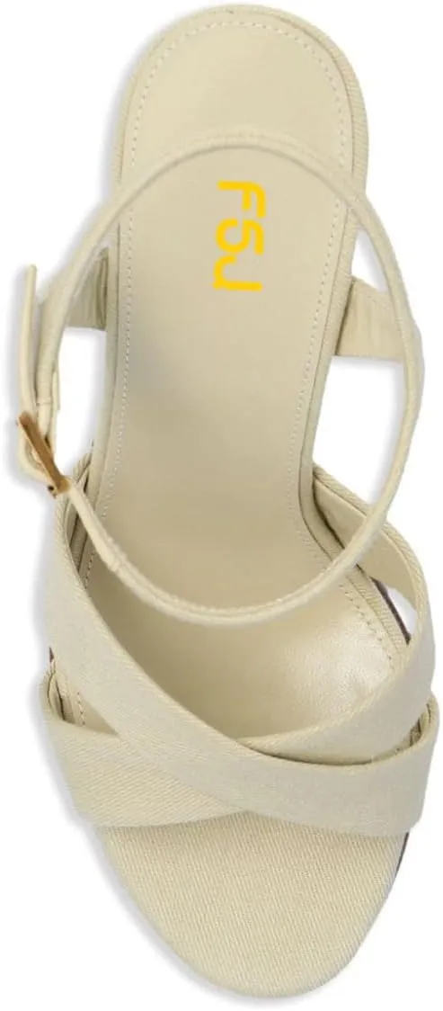 FSJ Women Chunky Block High Heel Platform Open Toe Sandals Ankle Strap Buckle Comfortable Wooden Heel Prom Party Brunch Dress Shoes Size 4-16 US