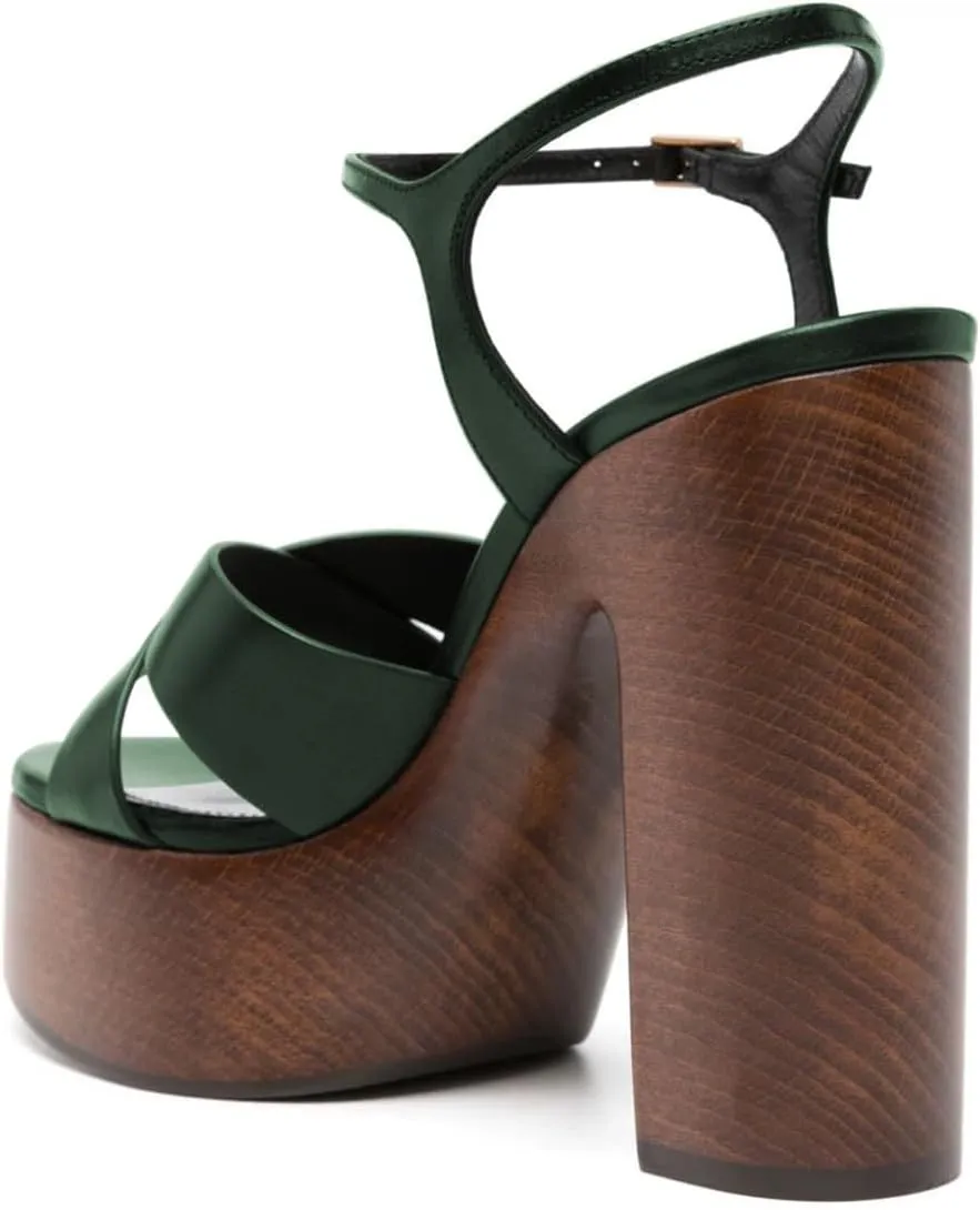 FSJ Women Chunky Block High Heel Platform Open Toe Sandals Ankle Strap Buckle Comfortable Wooden Heel Prom Party Brunch Dress Shoes Size 4-16 US