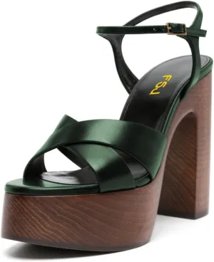 FSJ Women Chunky Block High Heel Platform Open Toe Sandals Ankle Strap Buckle Comfortable Wooden Heel Prom Party Brunch Dress Shoes Size 4-16 US