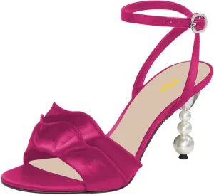 FSJ Women Cute Pearls Heeled Sandal Ankle Strap Beaded High Heel Open Toe Rippling Wedding Party Evening Dress Shoes Size 4-16 US