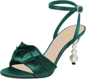 FSJ Women Cute Pearls Heeled Sandal Ankle Strap Beaded High Heel Open Toe Rippling Wedding Party Evening Dress Shoes Size 4-16 US