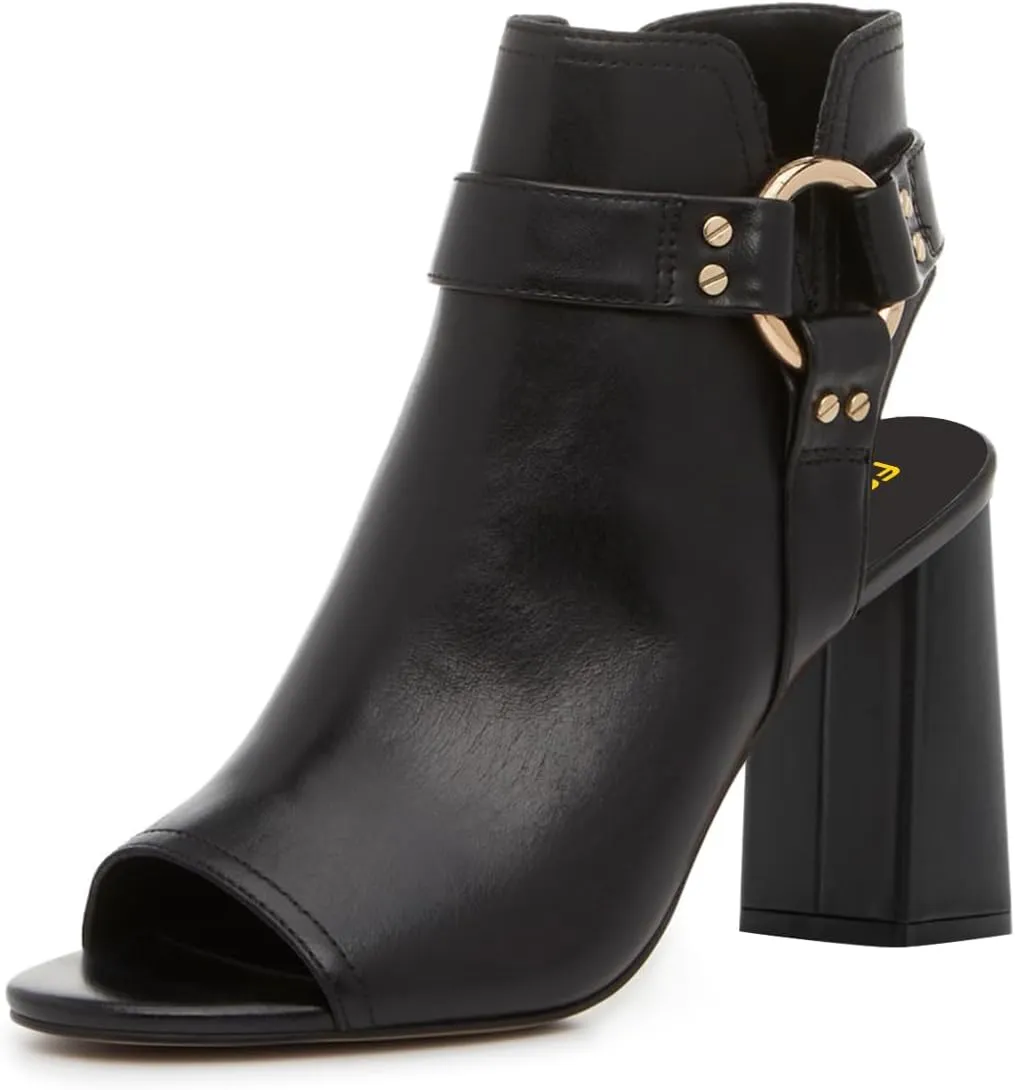 FSJ Women Peep Open Toe Ankle Booties Block Heel Metal Buckle High Heel Sandals Cutout Ankle Strap Zipper Cocktail Nightclub Pumps Shoes Size 4-16 US