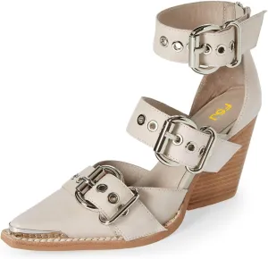 FSJ Women Pointed Toe Metal Buckle Hollow Out Leather Strappy Medium Thick Wedge Stacked Heel Sandal Zipper Fashion Pumps Shoes Size 4-16 US