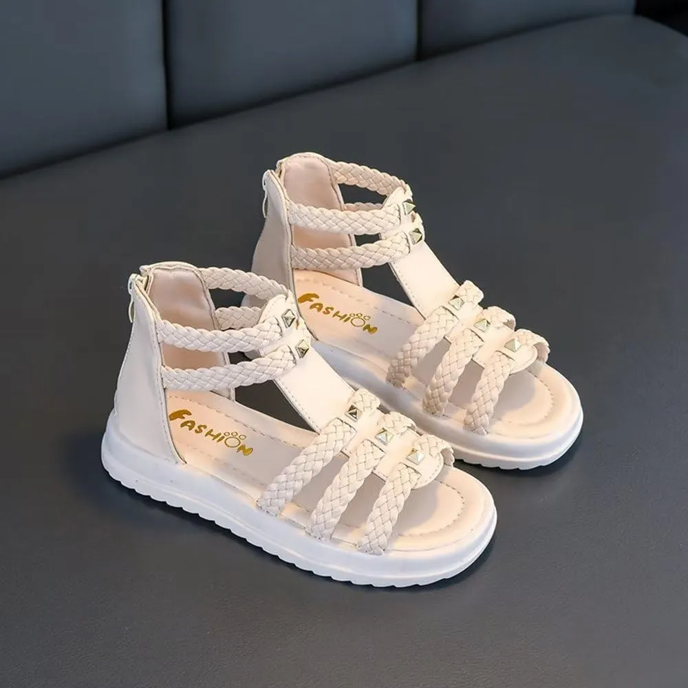 Girls Sandals Fashion Summer Strappy Flats Gladiator Sandals Shoes with Heel Zipper For Toddler/Little Kid/Big Kid